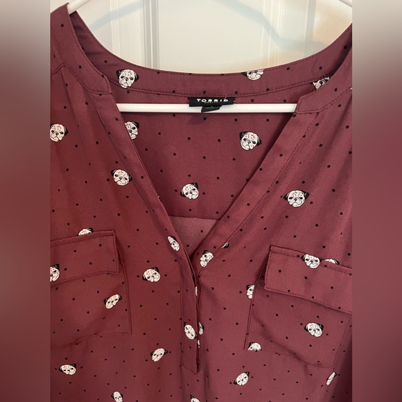 Torrid Harper Georgette Pullover 3/4 Sleeve Tunic Flowy Pug Print Design sz1 - Picture 10 of 12
